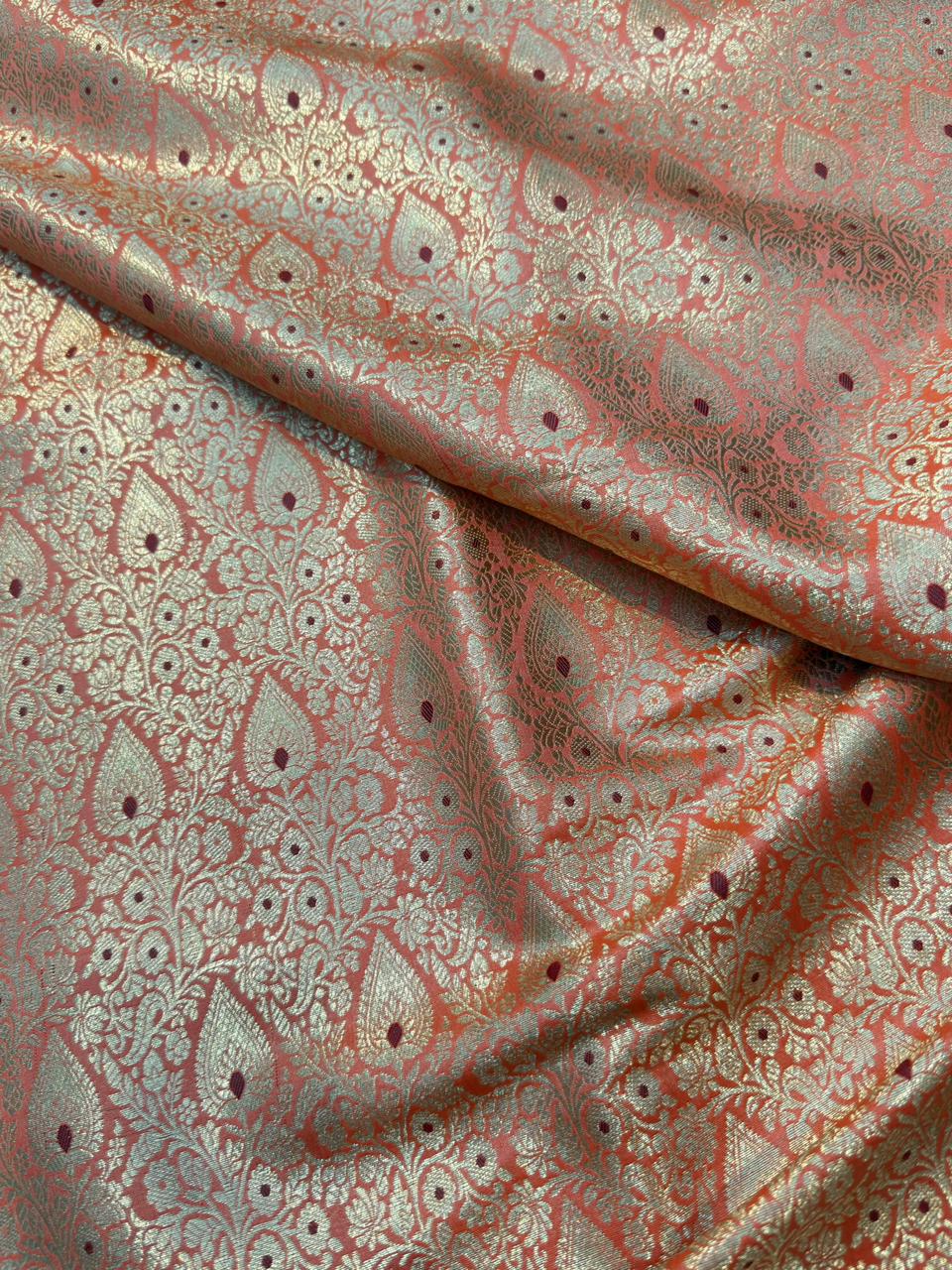 Orange Colour Blended Brocade Fabrics