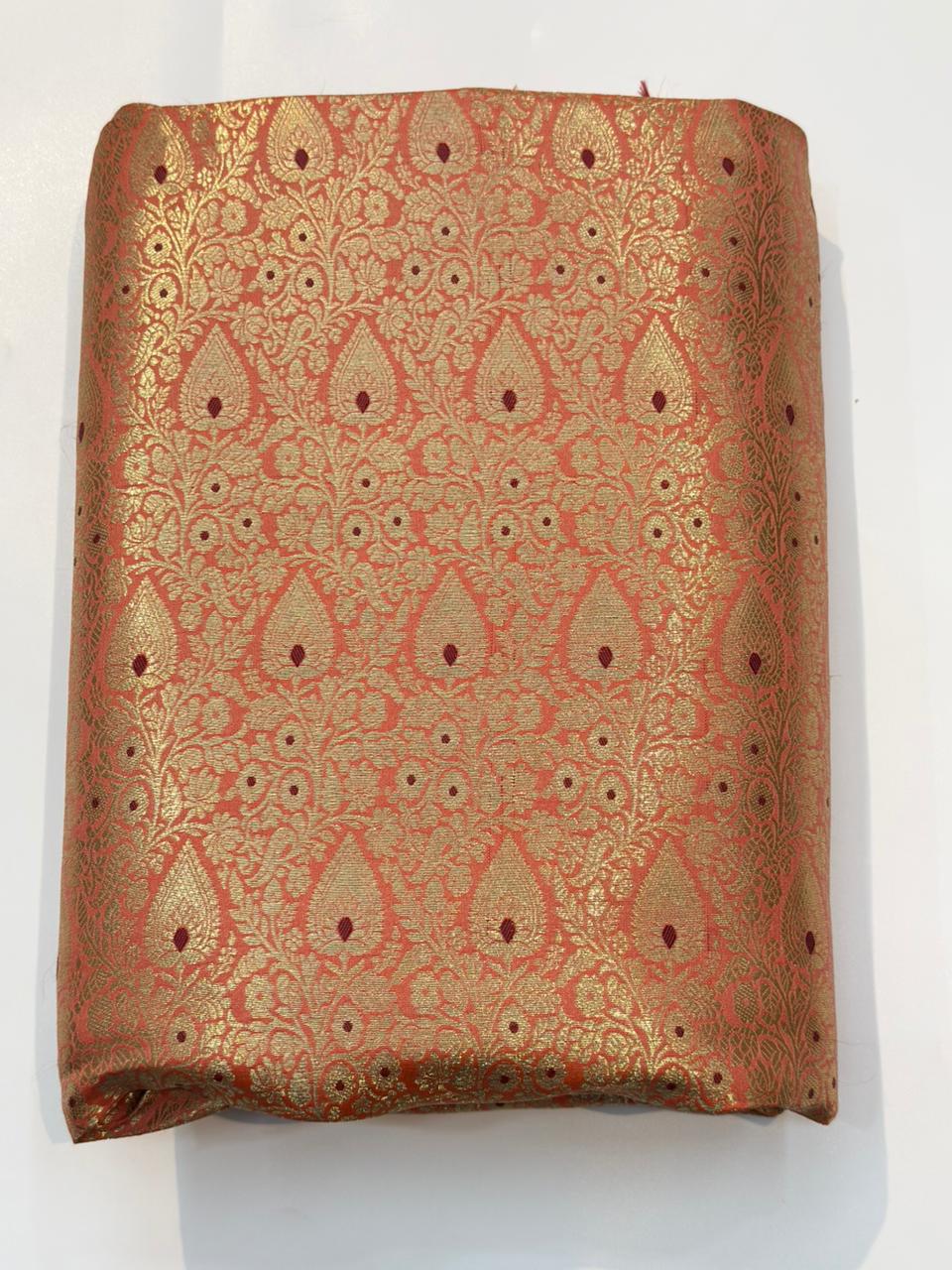 Orange Colour Blended Brocade Fabrics