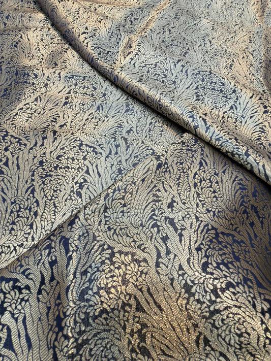 Navy Blue Colour Blended Brocade Fabrics