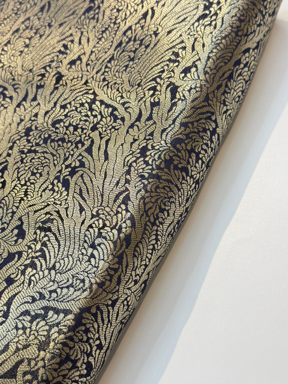 Navy Blue Colour Blended Brocade Fabrics