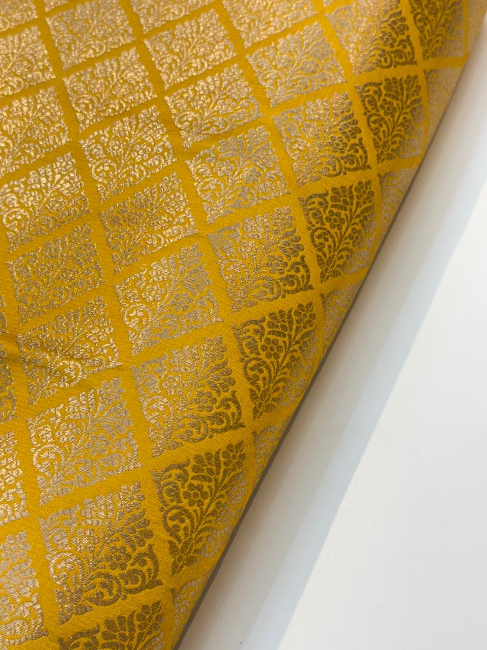 Yellow Colour Blended Brocade Fabrics