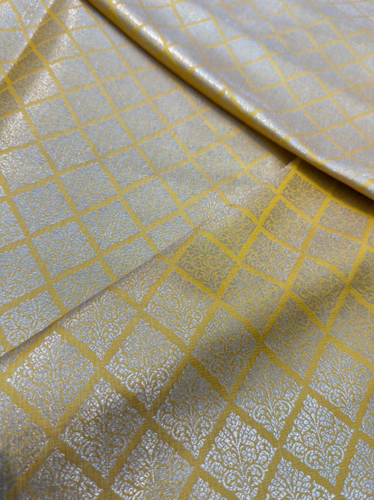 Yellow Colour Blended Brocade Fabrics