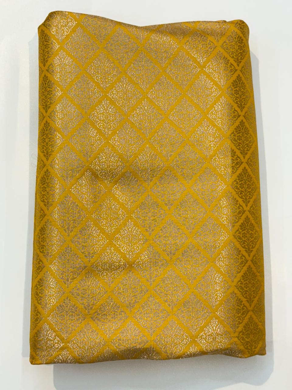 Yellow Colour Blended Brocade Fabrics