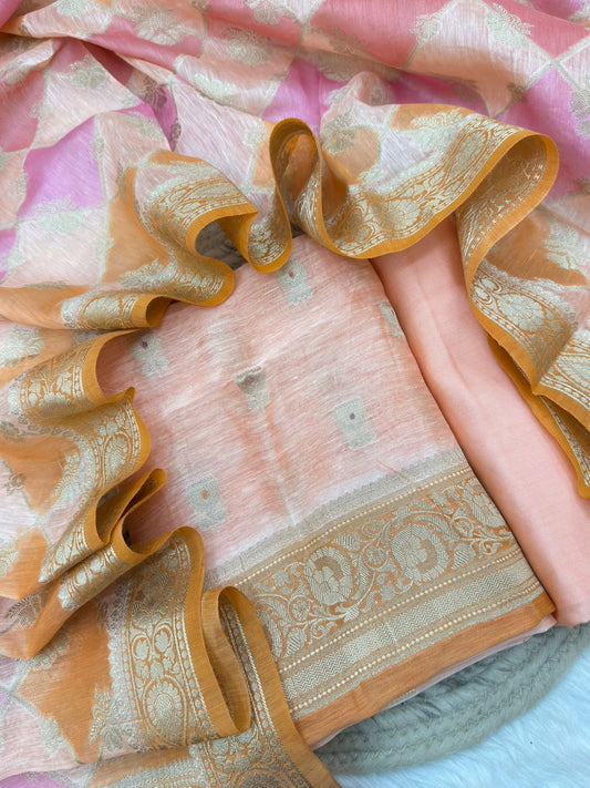 Beige Colour Linen Silk Suit Set