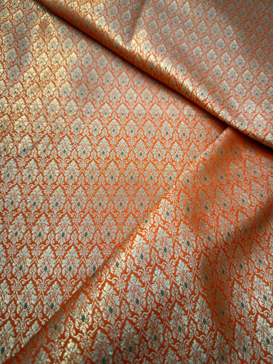 Orange Colour Blended Brocade  Fabrics