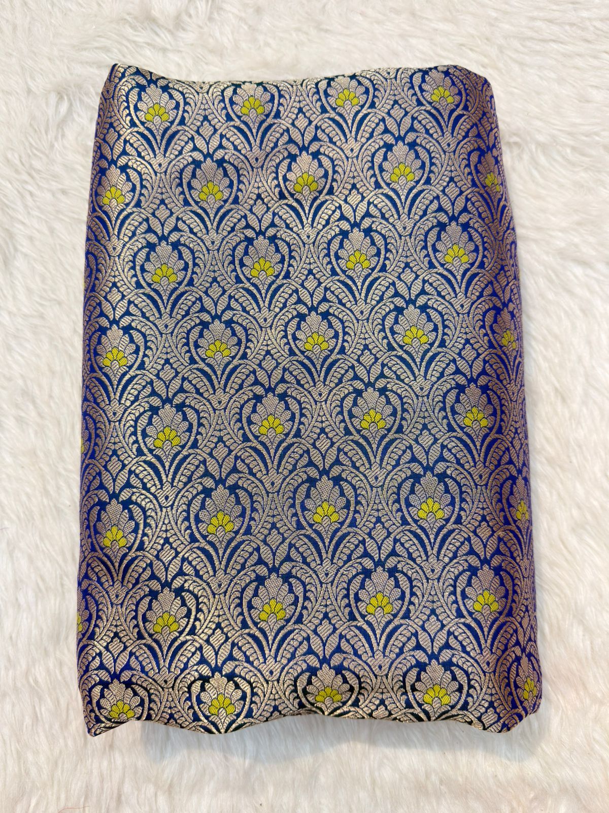 Blue Colour Blended Brocade Fabrics