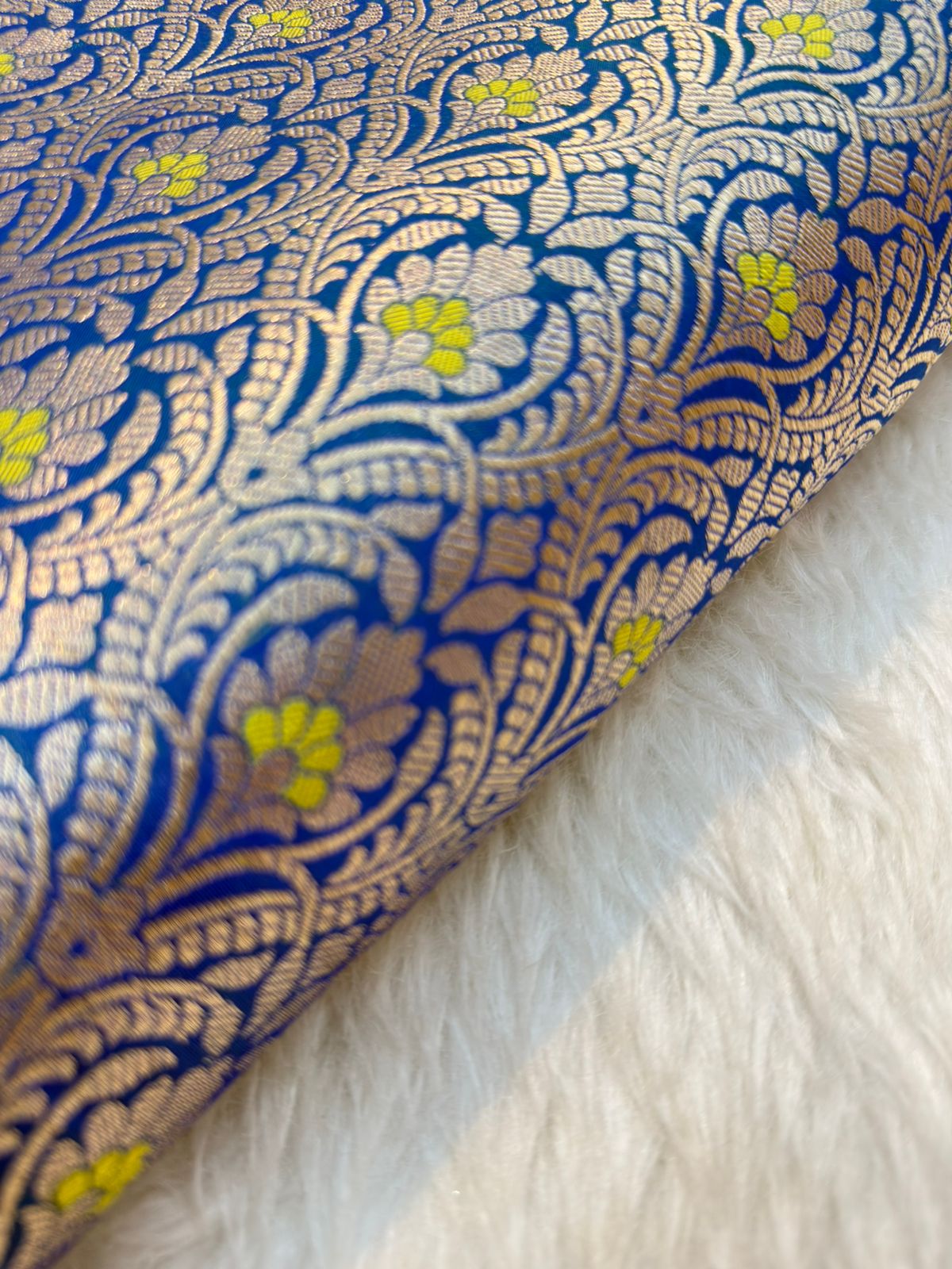 Blue Colour Blended Brocade Fabrics