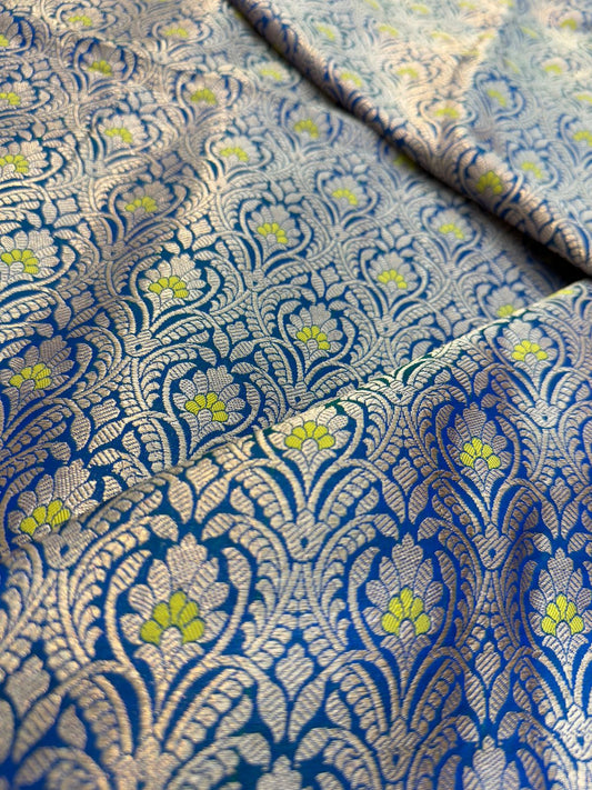 Blue Colour Blended Brocade Fabrics
