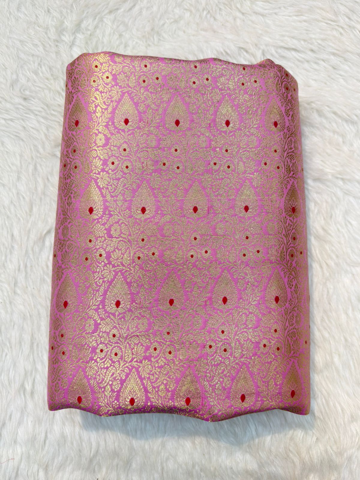 Baby Pink Colour Blended Brocade Fabrics