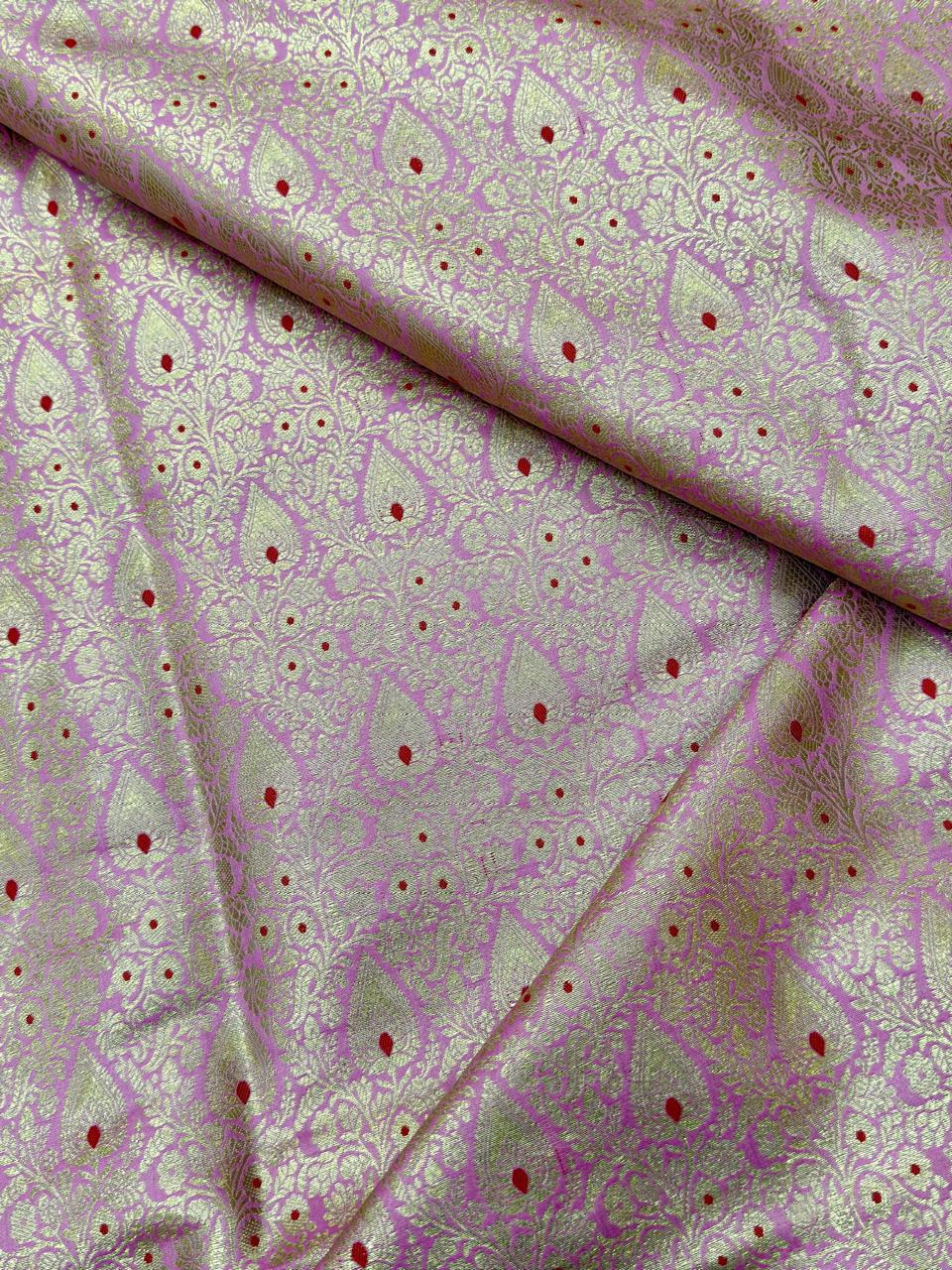 Baby Pink Colour Blended Brocade Fabrics