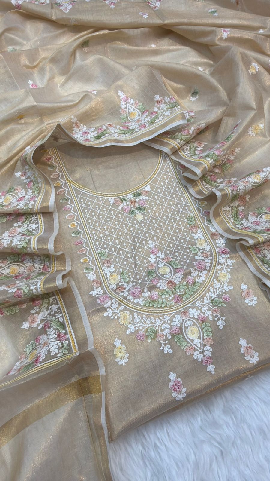 Beige Colour Tissue Silk suit Set