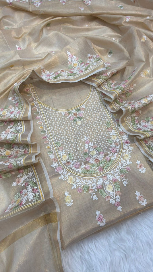 Beige Colour Tissue Silk suit Set