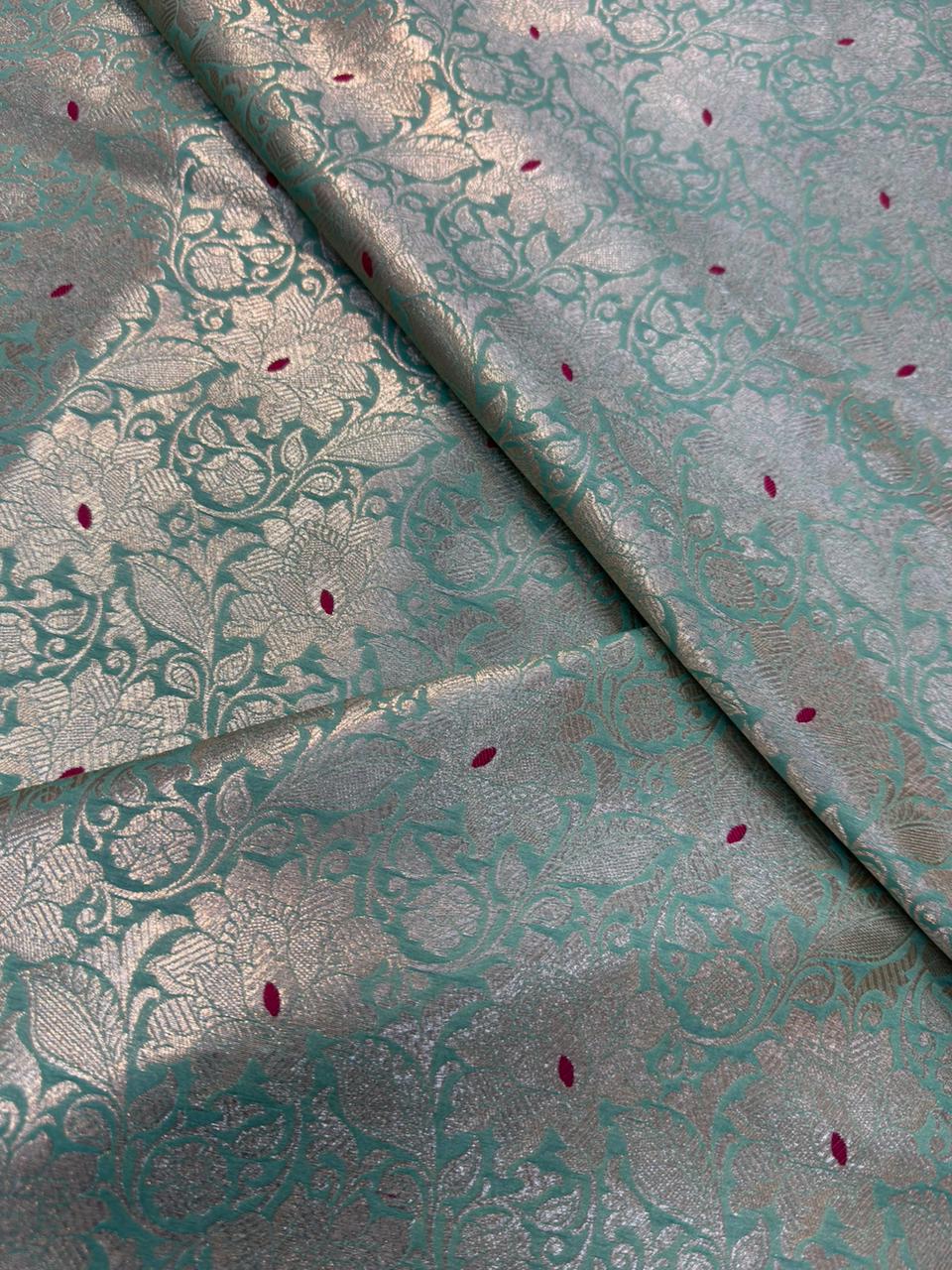 Sea Green Colour Blended Brocade Fabrics