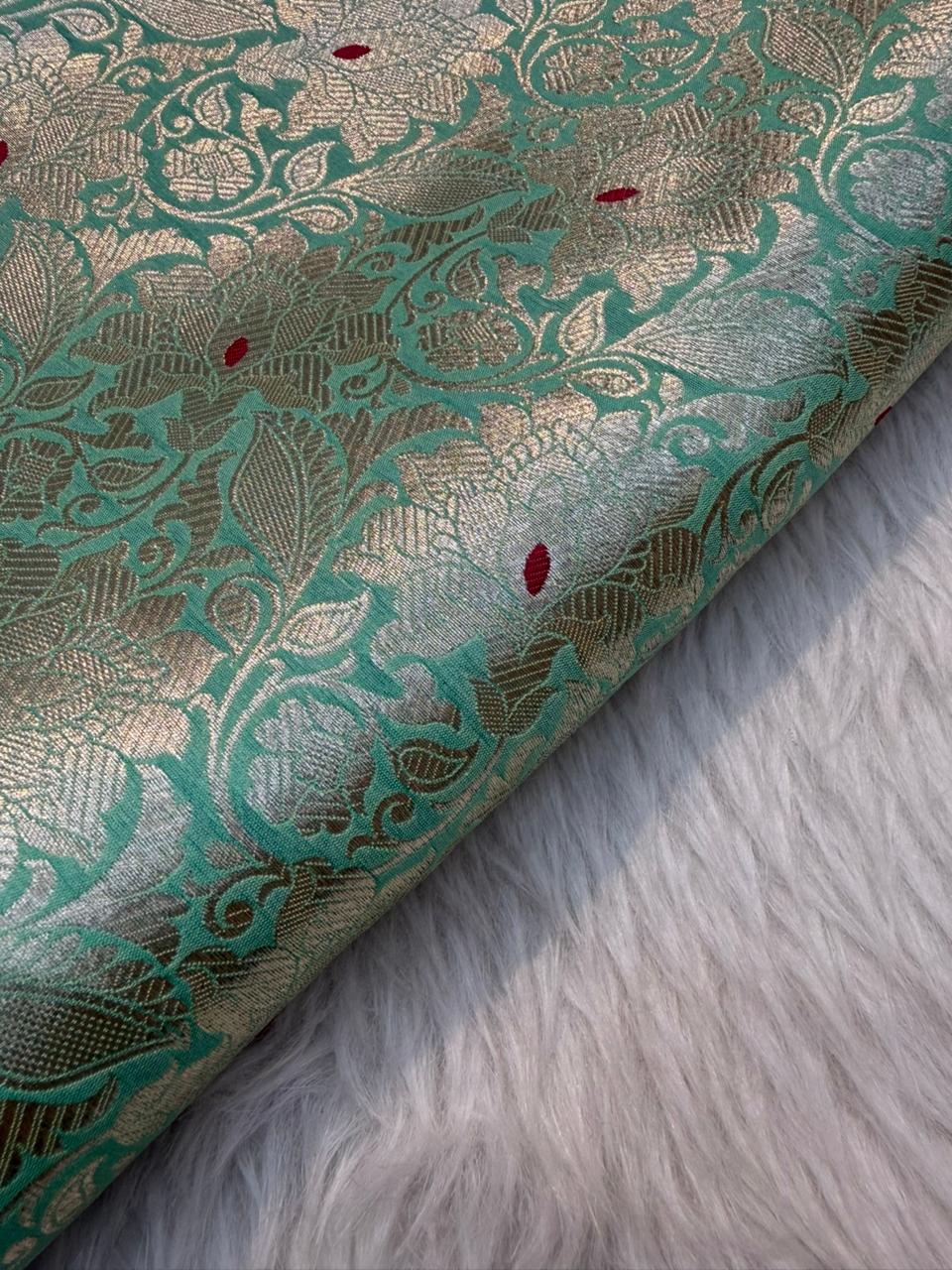 Sea Green Colour Blended Brocade Fabrics