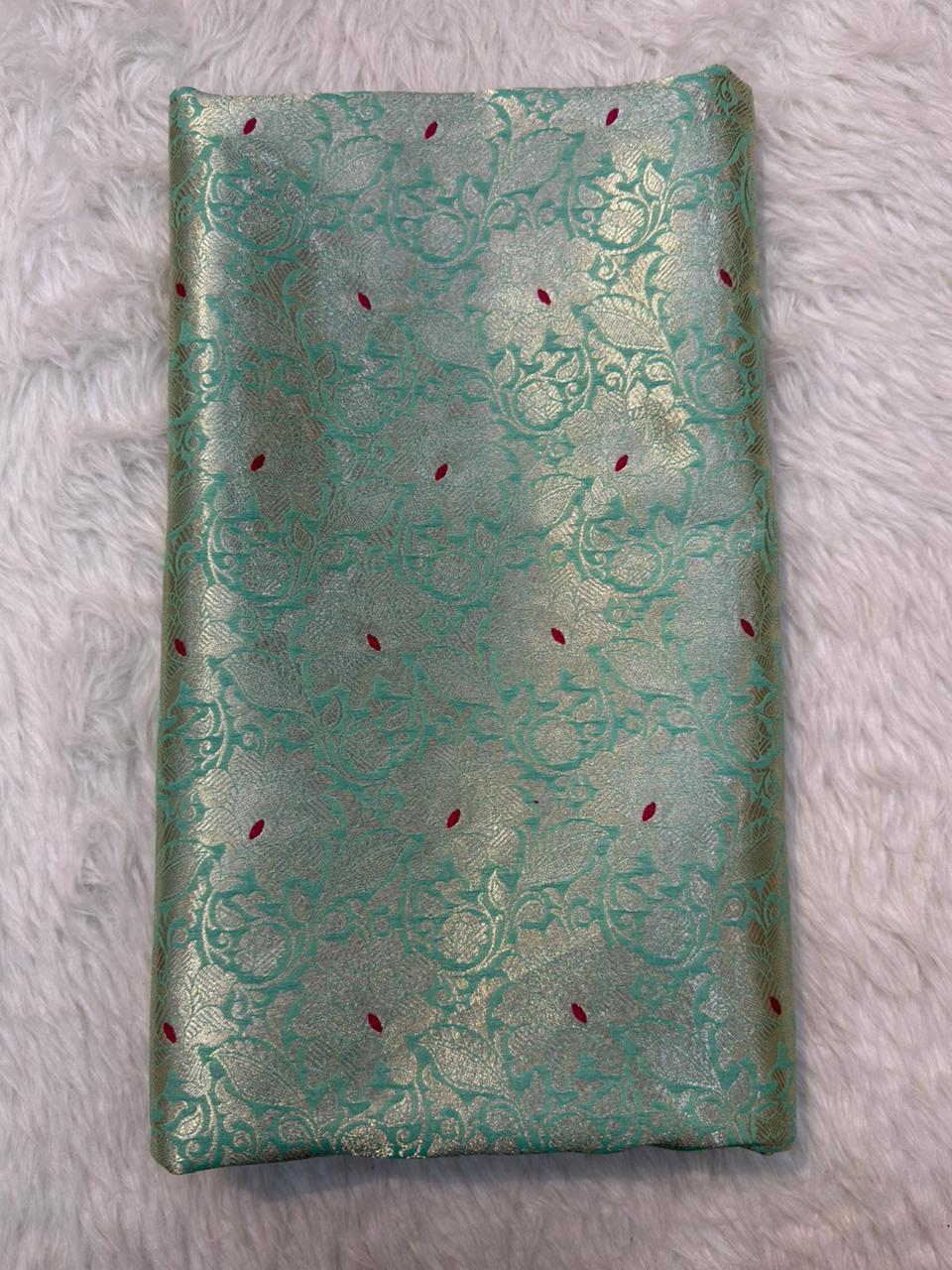 Sea Green Colour Blended Brocade Fabrics