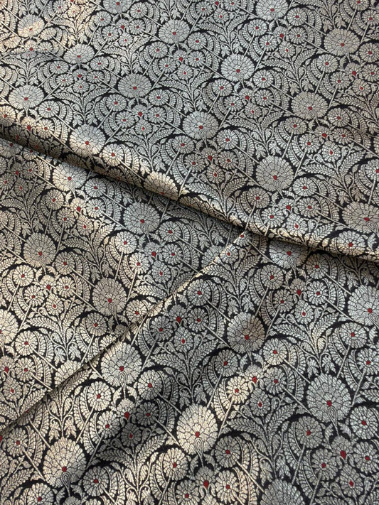 Black colour Blended Brocade Fabrics