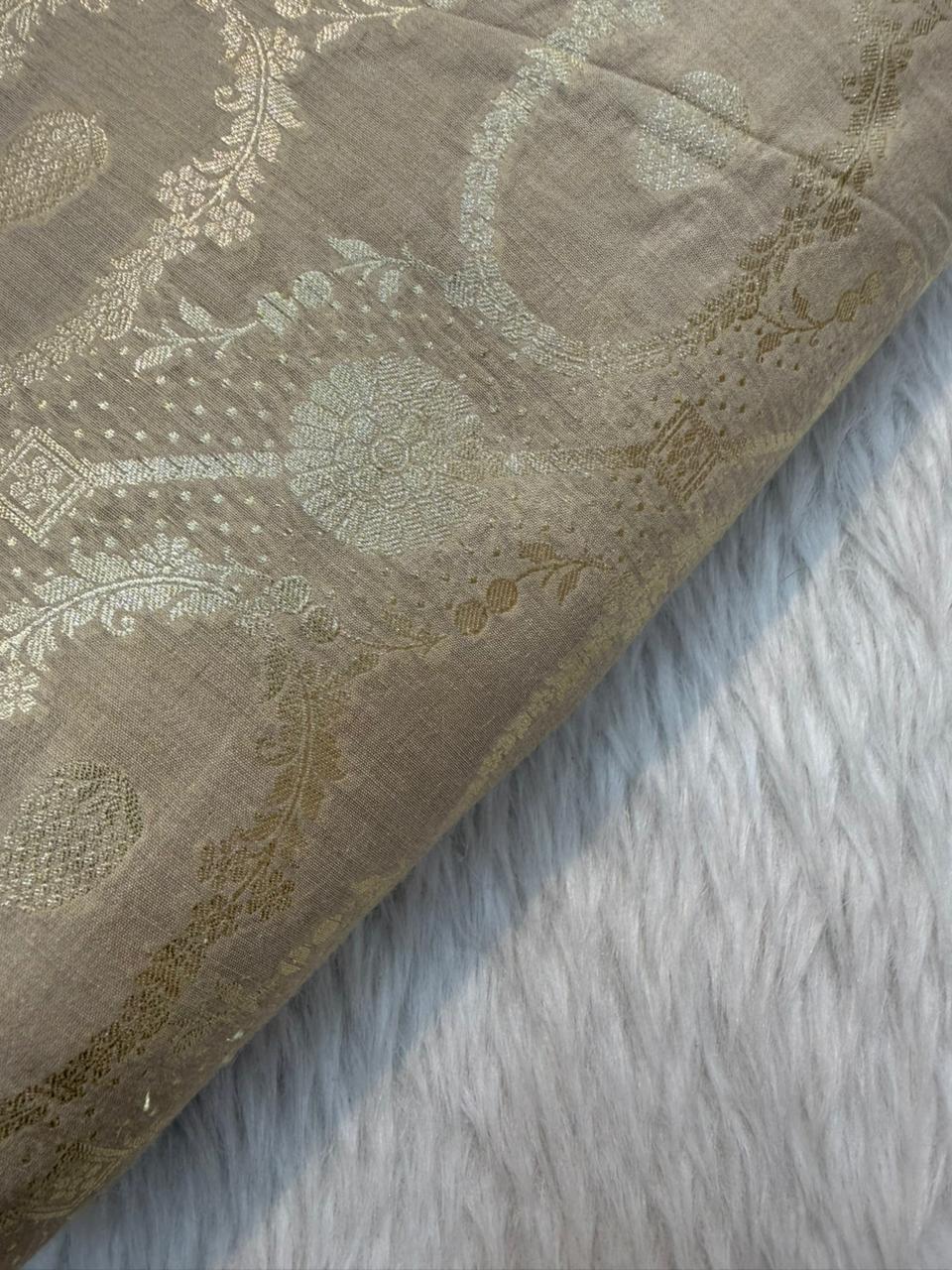 Beige Colour Pure Munga Silk Fabrics