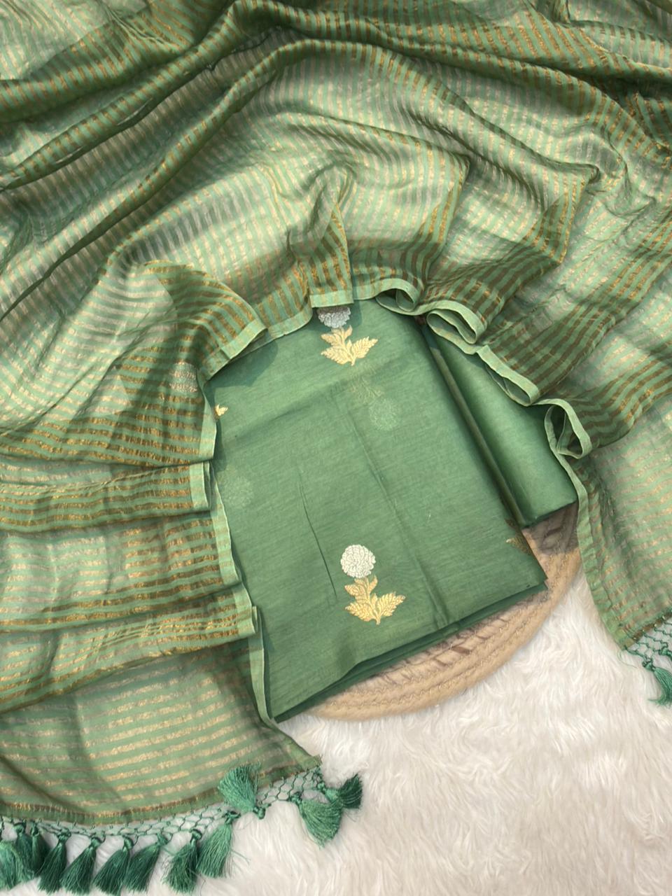 Green Colour Chanderi Silk suit Set
