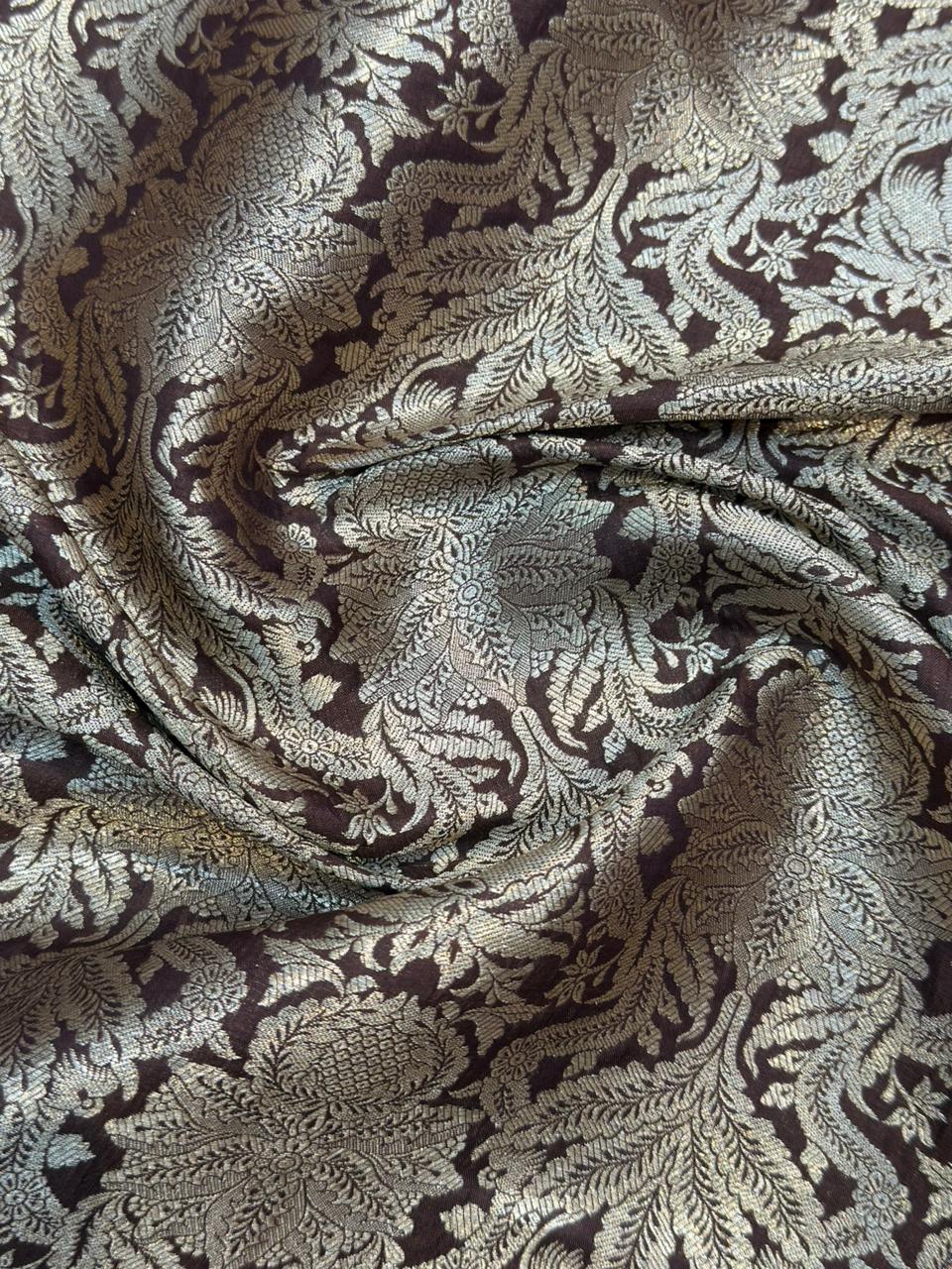 Pure Banarasi Brocade Chocolate Colour Fabrics