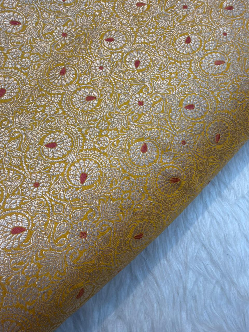 Pure Banarasi Brocade Yellow Colour Fabrics