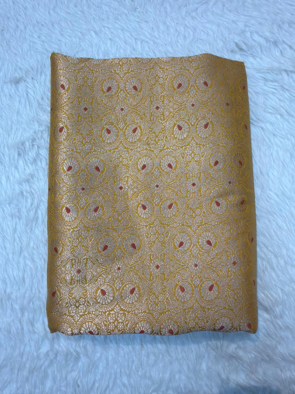 Pure Banarasi Brocade Yellow Colour Fabrics