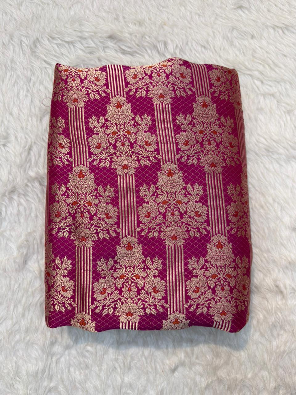 Pure Banarasi Brocade Rani Pink Colour Fabrics