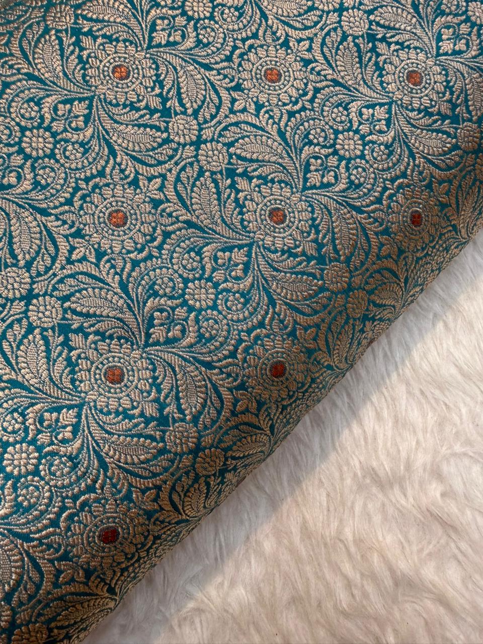 Pure Banarasi Brocade Blue Colour Fabrics
