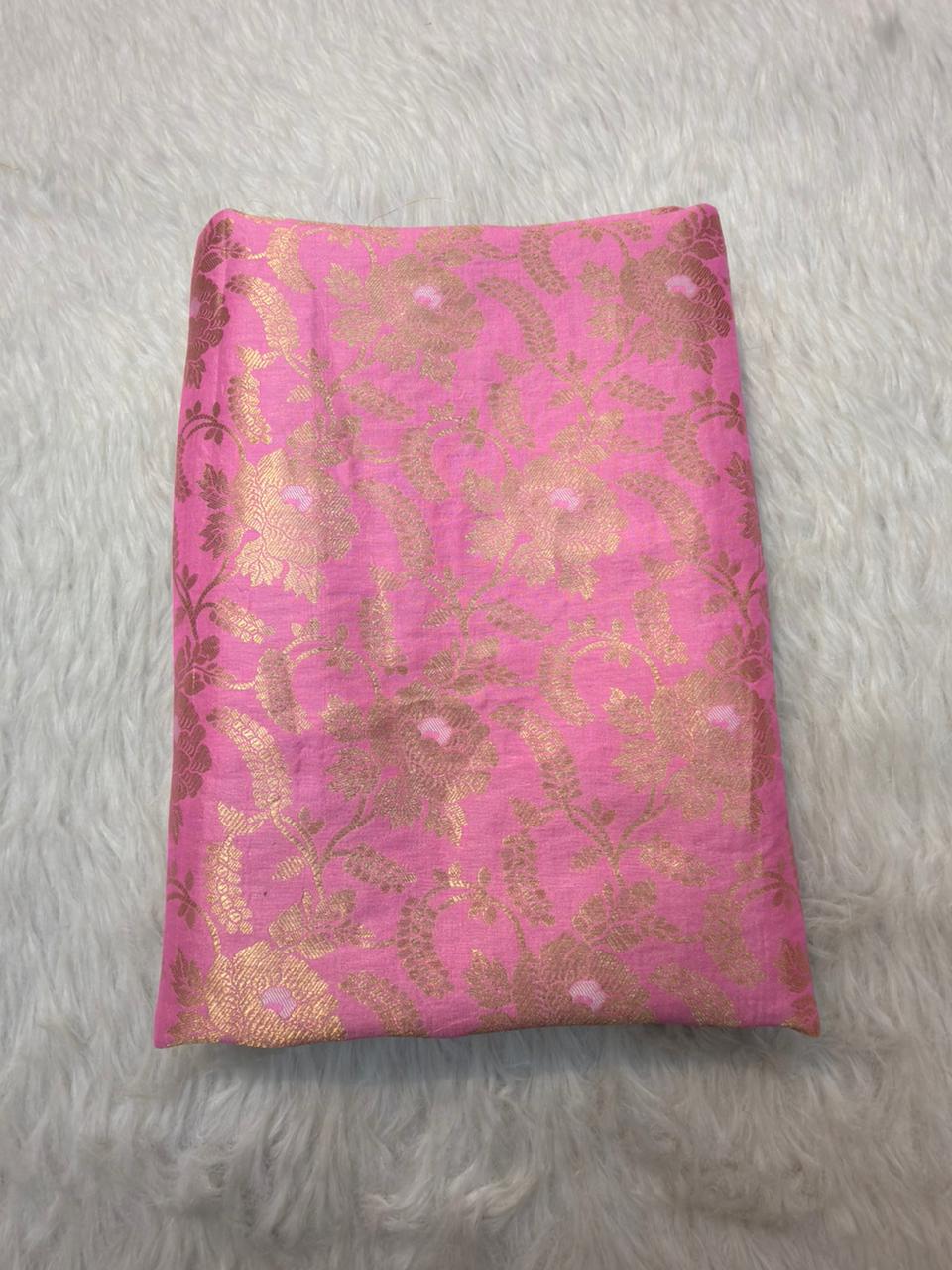 Pure Banarasi Brocade Pink Colour Fabrics