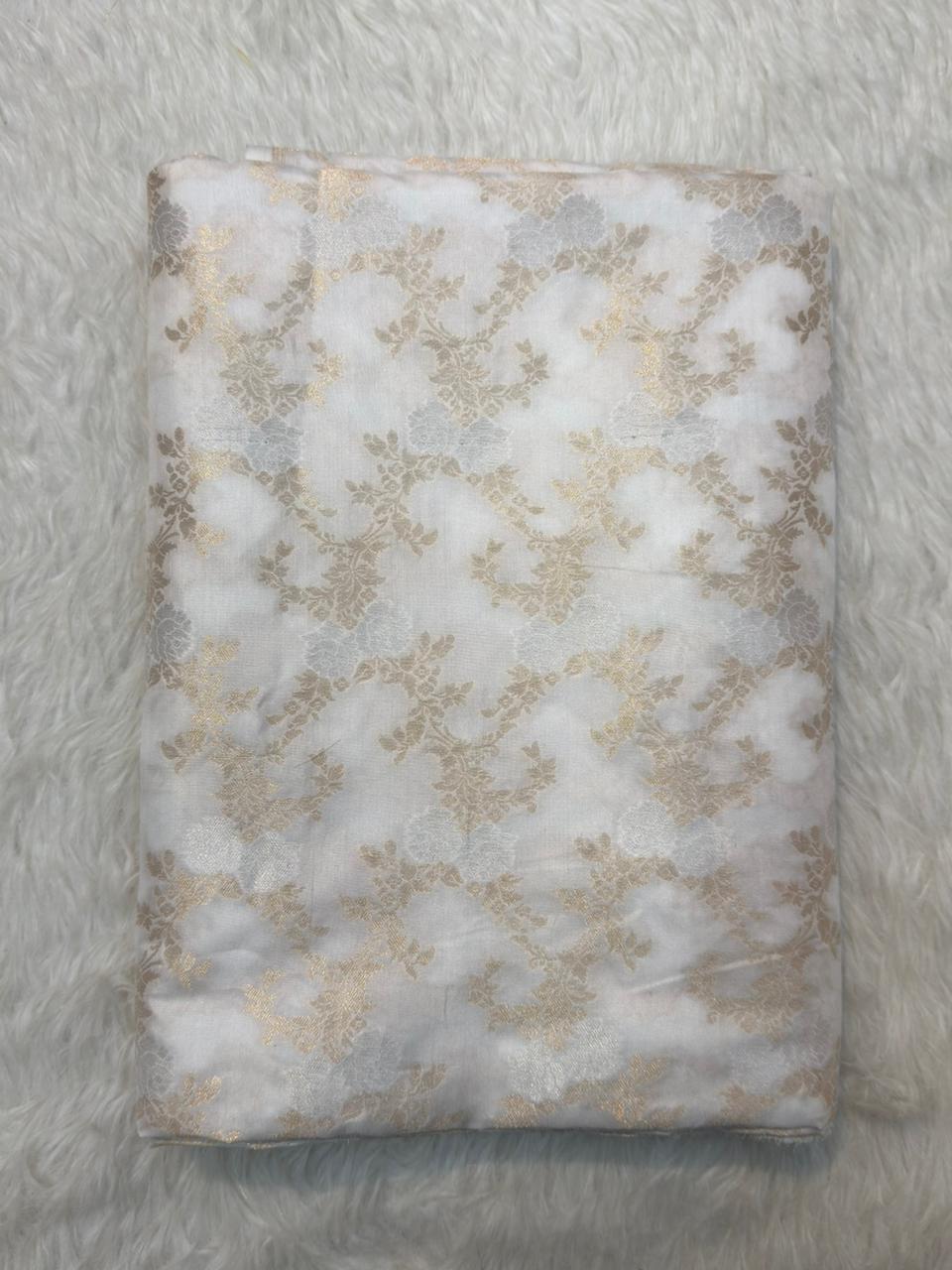 Pure Banarasi Barocade White Colour Fabrics