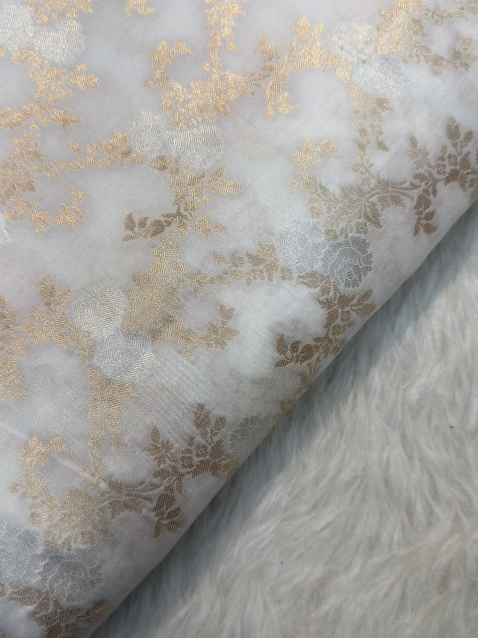 Pure Banarasi Barocade White Colour Fabrics