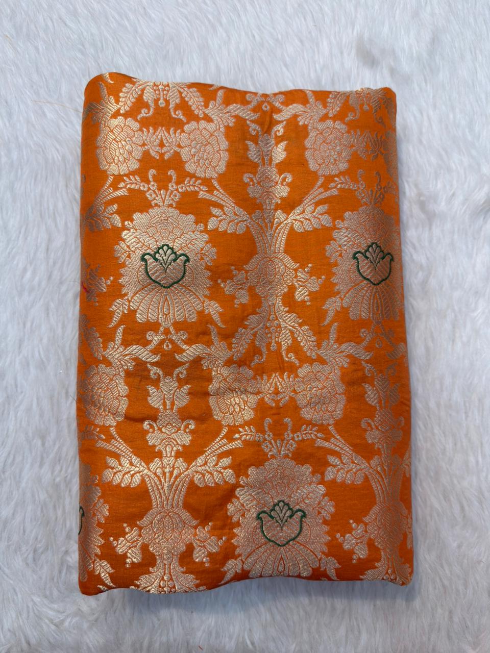 Pure Banarasi Brocade Orange Colour Fabrics