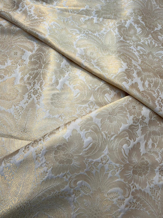 Pure Banarasi Brocade White Colour Fabrics