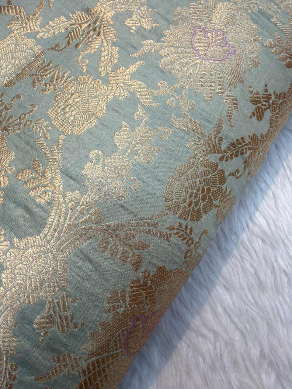 Pure Banarasi Brocade Sea Green Colour Fabrics
