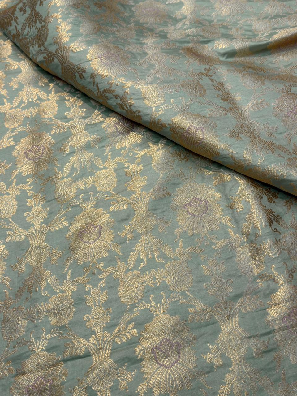Pure Banarasi Brocade Sea Green Colour Fabrics