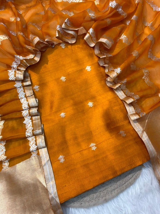 Musturd Colour Raw Silk Suit Set