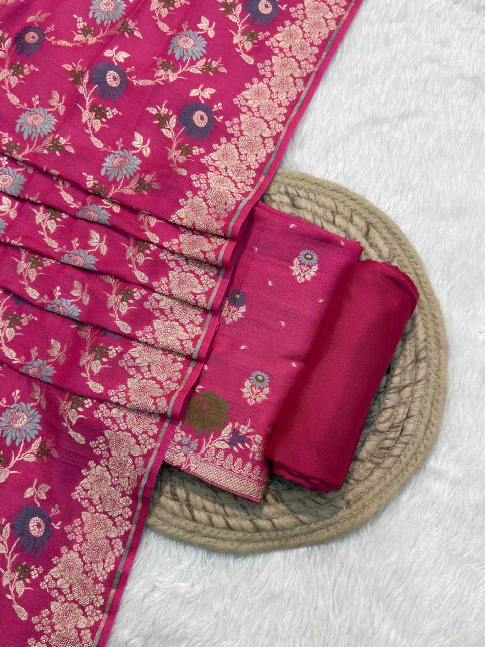 Pink Colour Pure Munga Silk Suit Set