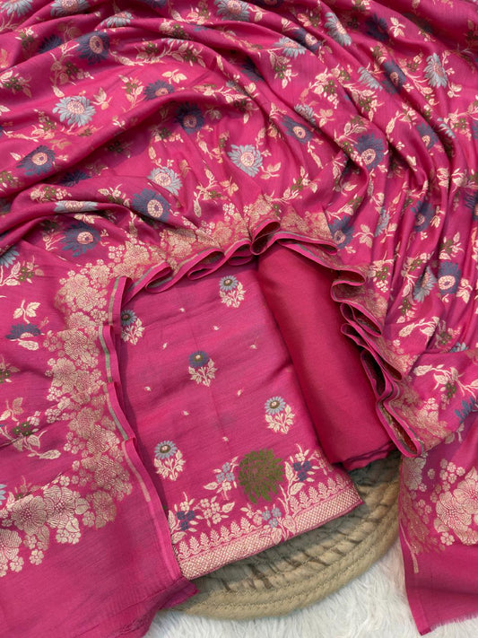 Pink Colour Pure Munga Silk Suit Set