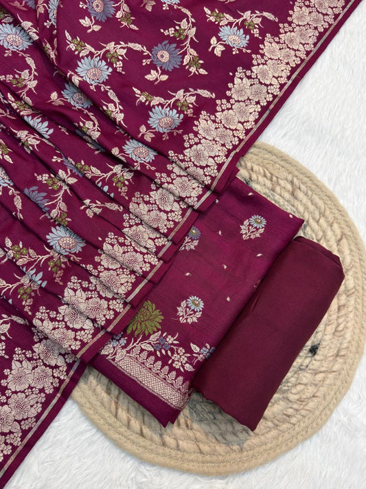 Maroon Colour Pure Munga Silk Suit Set