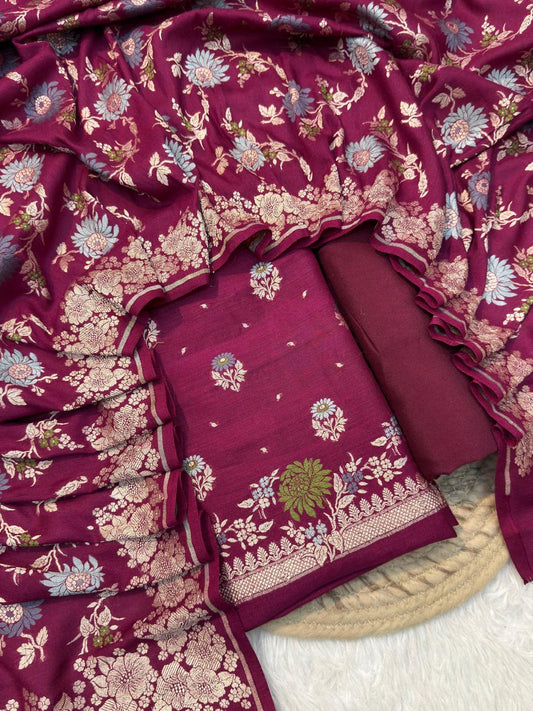 Maroon Colour Pure Munga Silk Suit Set