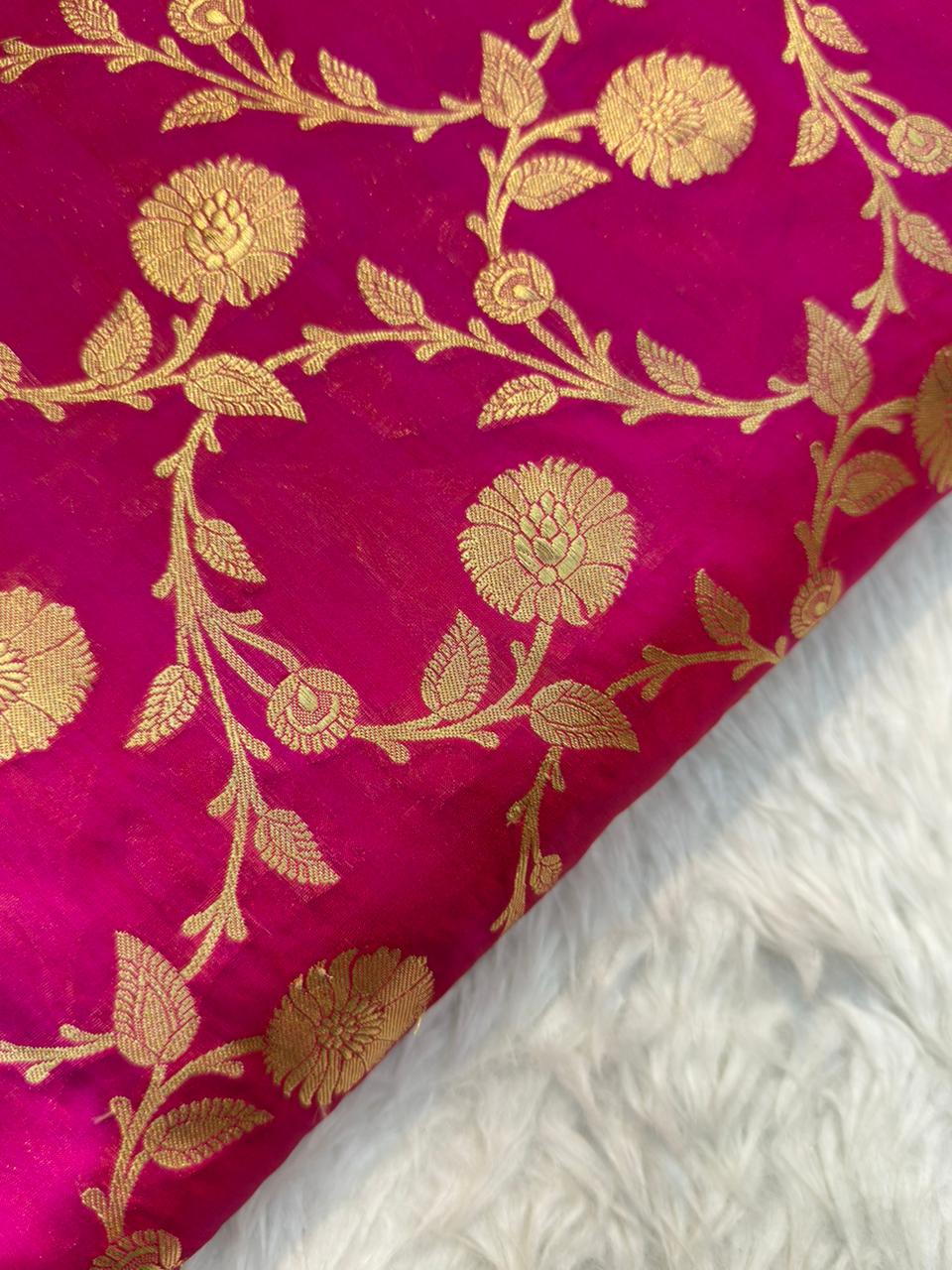 Handwoven Rani Pink Colour Katan Silk Fabrics