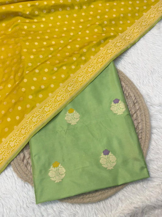 Pure Katan Pastel Green Colour Suit Set