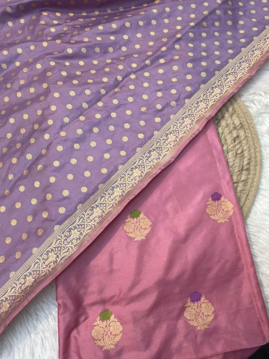 Pure Katan Rose Pink Colour Suit Set