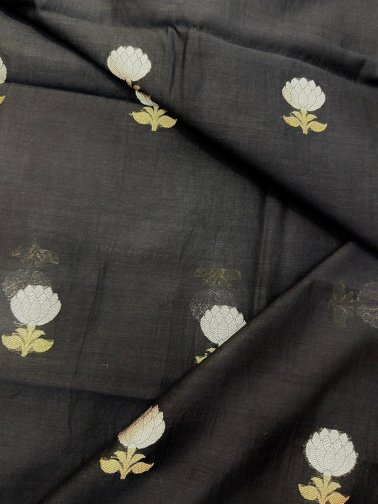 Black Colour Cotton Silk Fabrics
