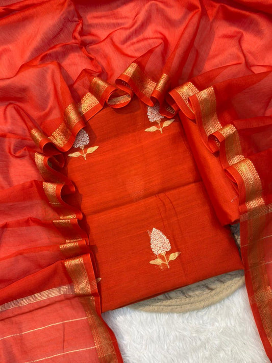 Orange Colour Chanderi Silk Suit Set