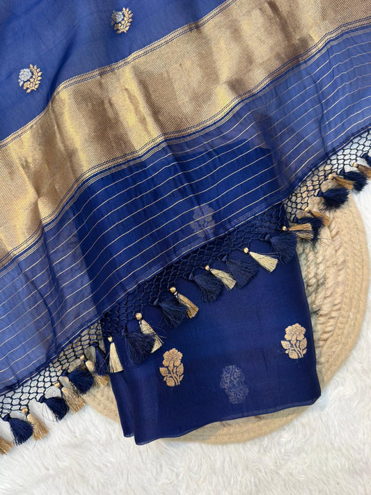 Handwoven German Blue Colour Organza Silk Suit Set