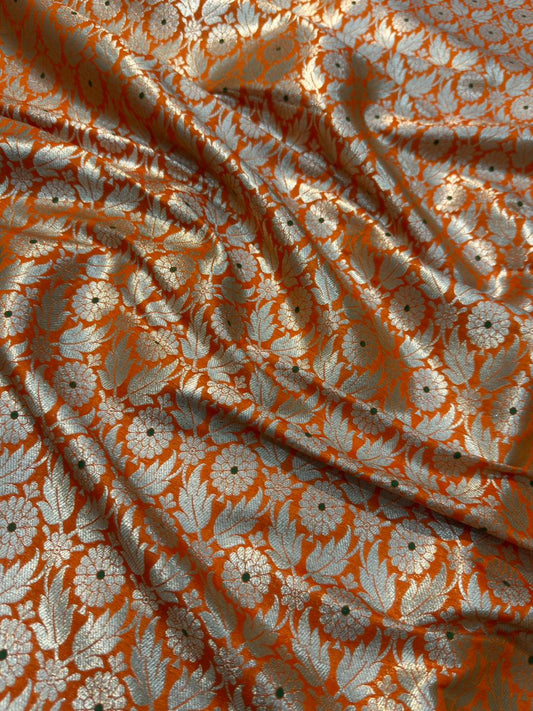 Orange Colour Blended Brocade Fabrics
