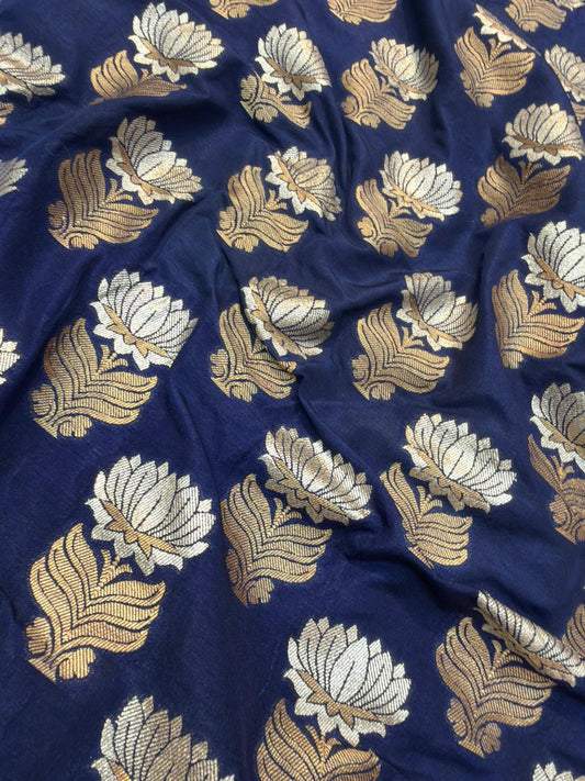 Navy Blue Colour Blended Brocade Fabrics