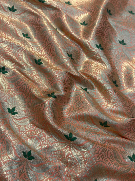 Orange Peach Colour Blended Brocade Fabrics