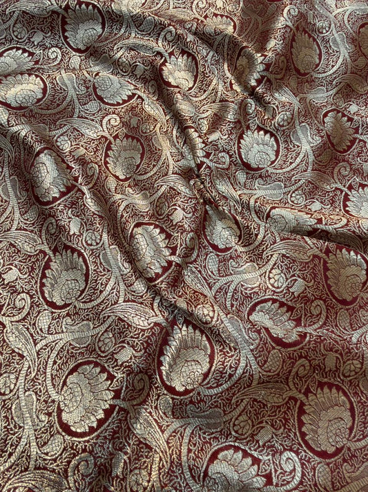 Chocolate Brown Colour Blended Brocade Fabrics