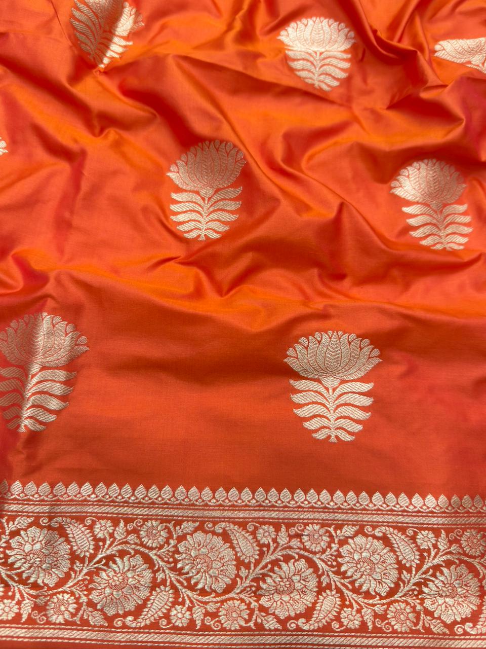 Handwoven Pure Katan Silk Rust Orange Colour Suit Set